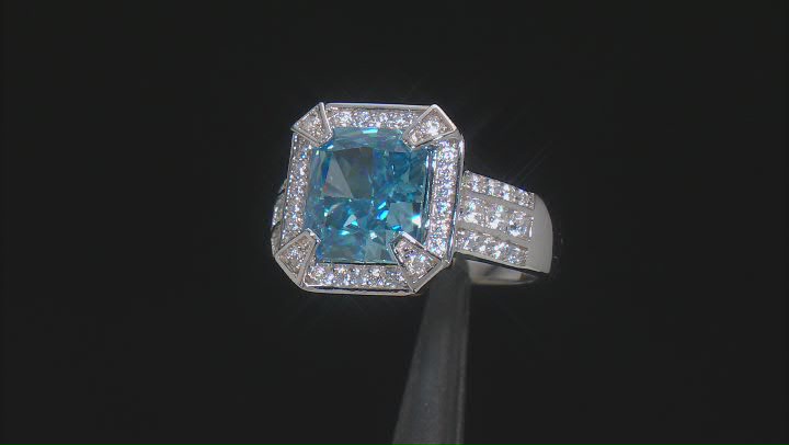 Blue And White Cubic Zirconia Rhodium Over Sterling Silver Starry Cut Ring 9.59ctw Video Thumbnail