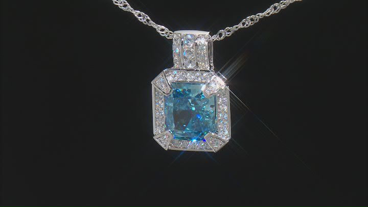 Blue And White Cubic Zirconia Rhodium Over Sterling Silver Starry Cut Pendant 9.26ctw Video Thumbnail