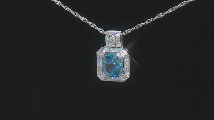 Blue And White Cubic Zirconia Rhodium Over Sterling Silver Starry Cut Pendant 9.26ctw Video Thumbnail