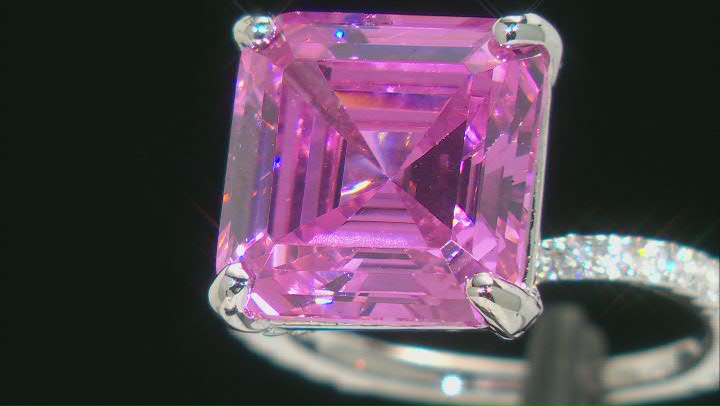 Pink And White Cubic Zirconia Rhodium Over Sterling Silver Asscher Cut Ring 16.43ctw Video Thumbnail