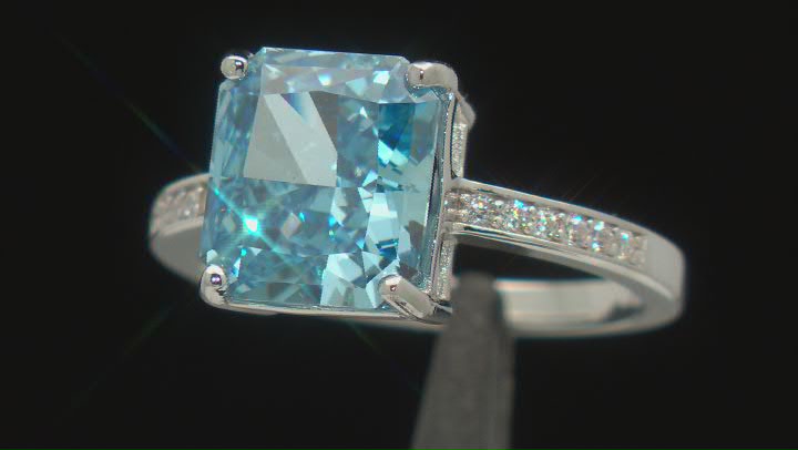 Blue And White Cubic Zirconia Platinum Over Sterling Silver Starry Cut Ring 8.68ctw Video Thumbnail