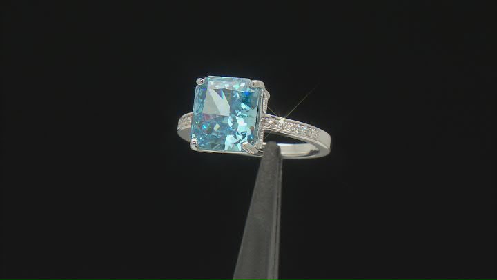 Blue And White Cubic Zirconia Platinum Over Sterling Silver Starry Cut Ring 8.68ctw Video Thumbnail