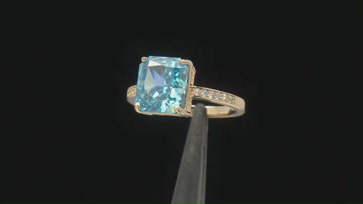 Blue And White Cubic Zirconia 18k Yellow Gold Over Sterling Silver Starry Cut Ring 8.68ctw Video Thumbnail