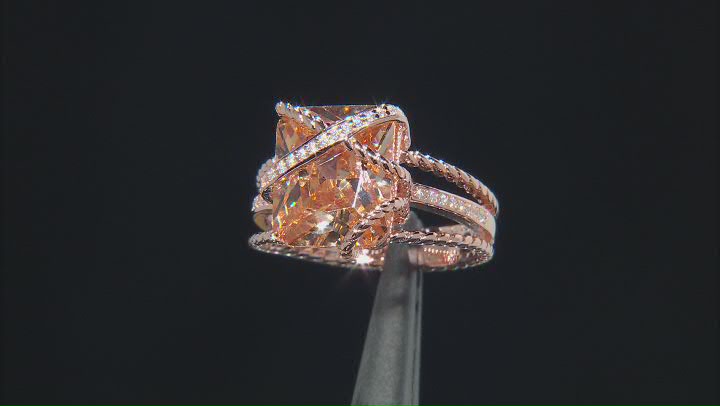 Champagne And White Cubic Zirconia 18k Rose Gold Over Sterling Silver Ring 11.38ctw Video Thumbnail