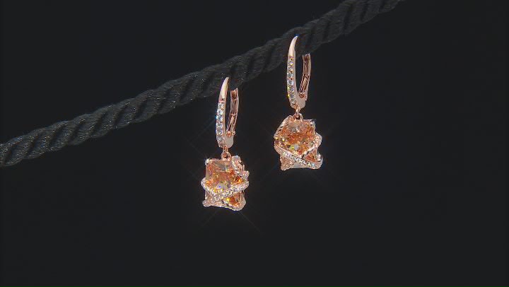 Champagne And White Cubic Zirconia 18k Rose Gold Over Sterling Silver Earrings 10.89ctw Video Thumbnail