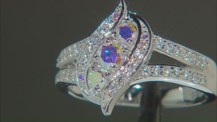 Aurora Borealis and White Cubic Zirconia Rhodium Over Sterling Silver Ring 1.43ctw Video Thumbnail