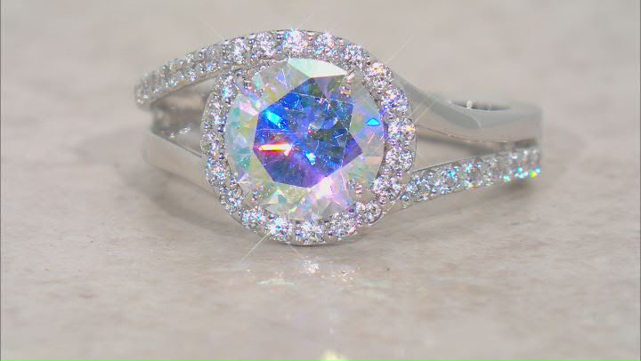 Aurora Borealis And White Cubic Zirconia Rhodium Over Sterling Silver Ring 3.87ctw Video Thumbnail