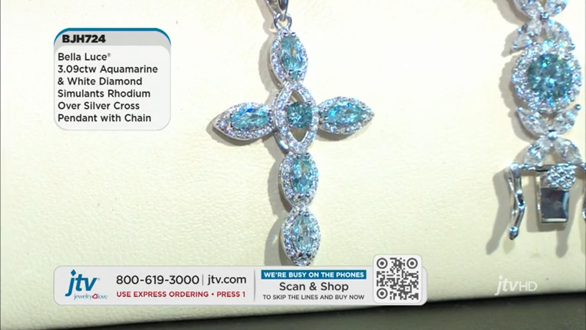 Blue And White Cubic Zirconia Rhodium Over Silver Cross Pendant With Chain 3.09ctw Video Thumbnail