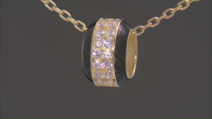 White Cubic Zirconia & Black Enamel 18k Yellow Gold Over Sterling Silver Pendant With Chain 0.83ctw Video Thumbnail