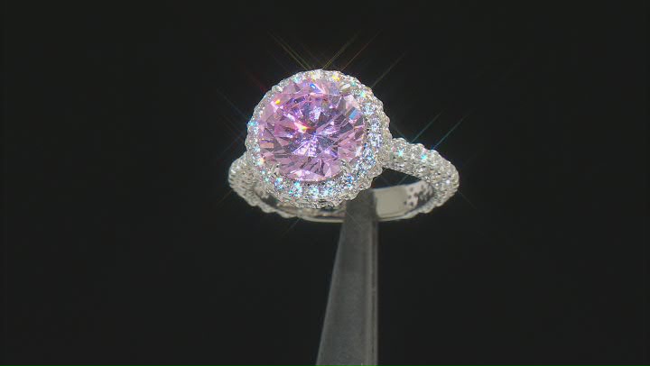 Pink And White Cubic Zirconia Rhodium Over Sterling Silver Ring Set 8.19ctw Video Thumbnail