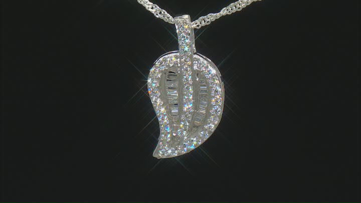 White Cubic Zirconia Rhodium Over Sterling Silver Leaf Pendant With Chain 0.90ctw Video Thumbnail