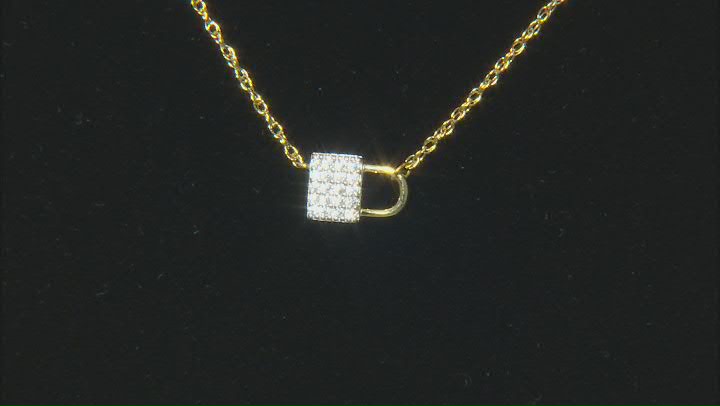 White Cubic Zirconia 18k Yellow Gold Over Sterling Silver Lock Necklace 0.15ctw Video Thumbnail
