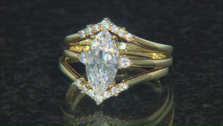 White Cubic Zirconia 18k Yellow Gold Over Sterling Silver Ring Set Of 3 3.01ctw Video Thumbnail