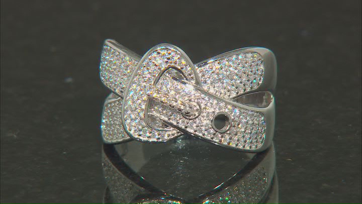 White Cubic Zirconia Platinum Over Sterling Silver Belt Ring 1.37ctw Video Thumbnail