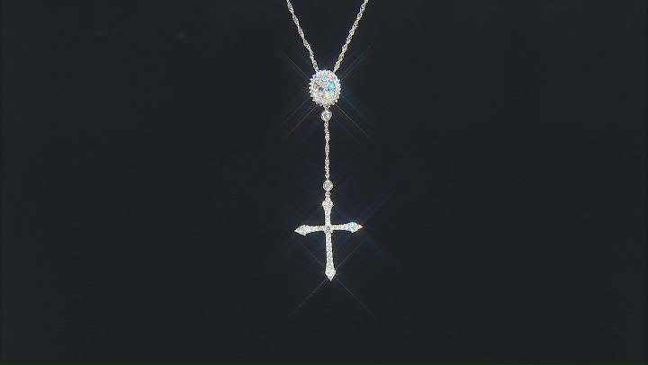 White Cubic Zirconia Rhodium Over Sterling Silver Cross Necklace 4.43ctw Video Thumbnail