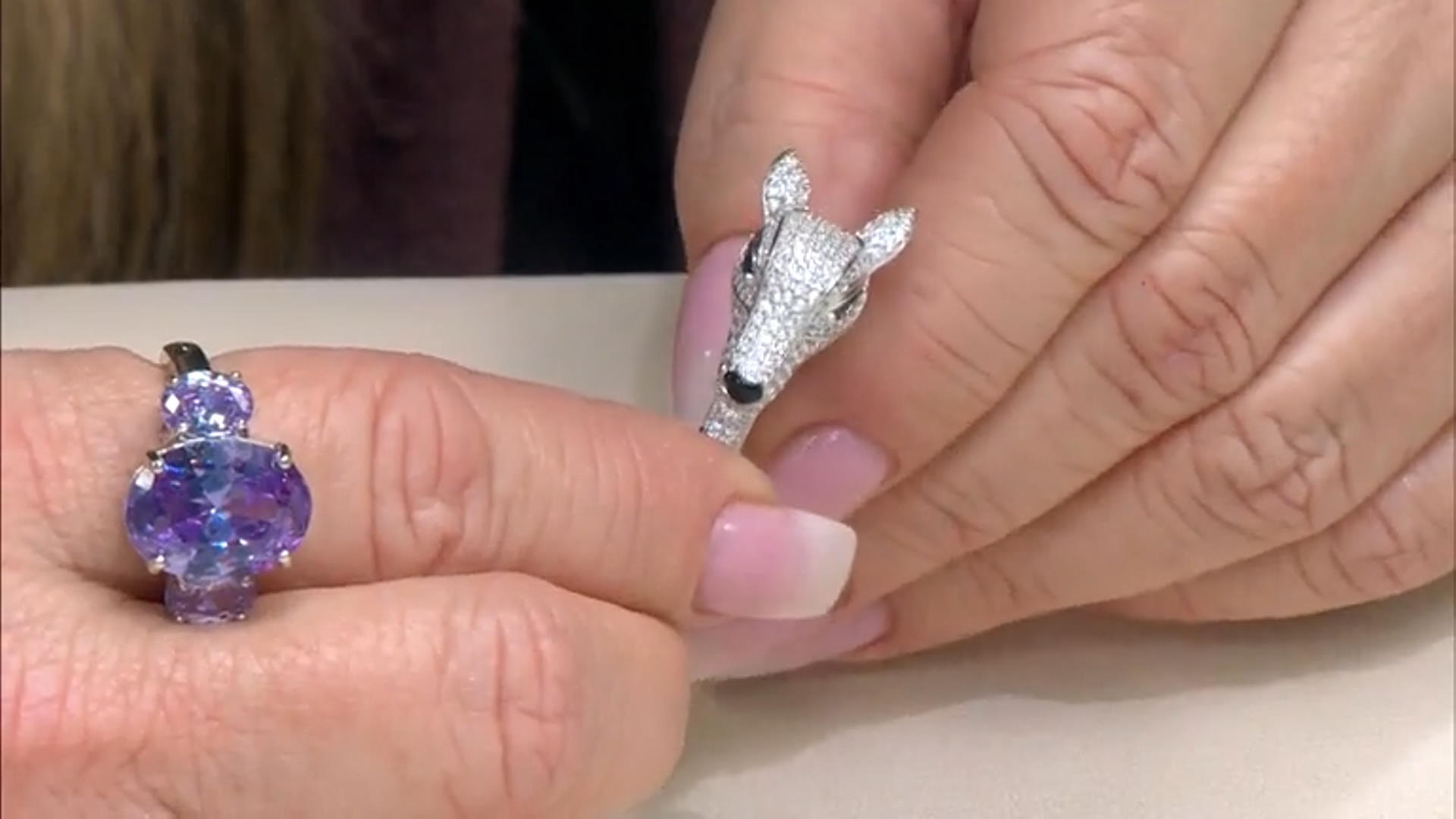 White And Black Cubic Zirconia and Black Enamel Rhodium Over Silver Deer Ring 4.58ctw Video Thumbnail