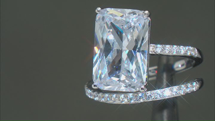 White Cubic Zirconia Platinum Over Sterling Silver Ring 12.80ctw Video Thumbnail