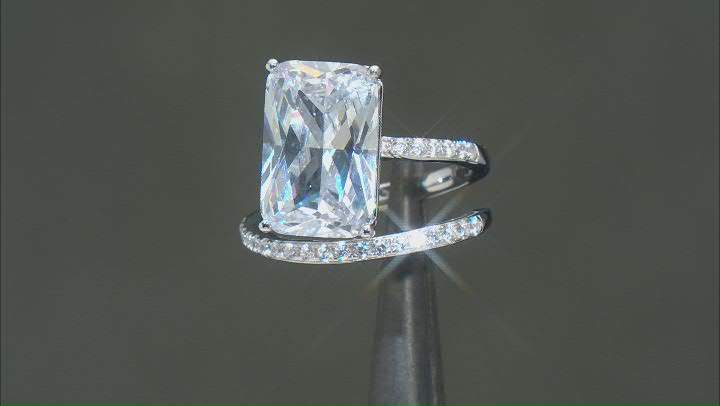 White Cubic Zirconia Platinum Over Sterling Silver Ring 12.80ctw Video Thumbnail