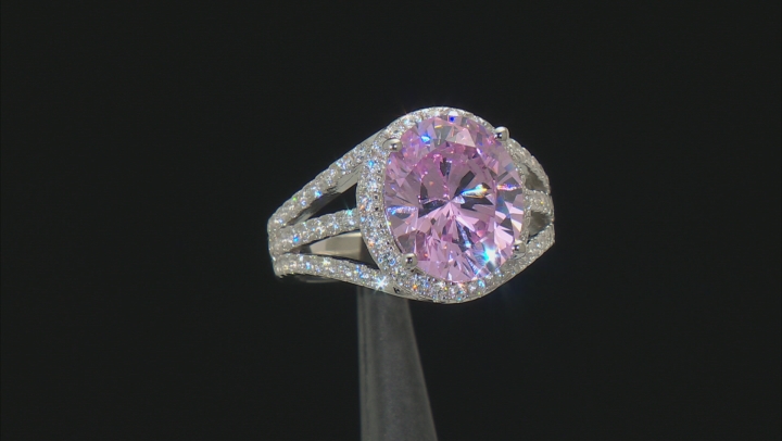 Pink And White Cubic Zirconia Rhodium Over Sterling Silver Ring 9.51ctw Video Thumbnail