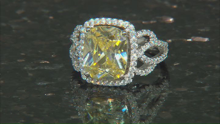 Canary and White Cubic Zirconia Rhodium Over Sterling Silver Ring 10.41ctw Video Thumbnail