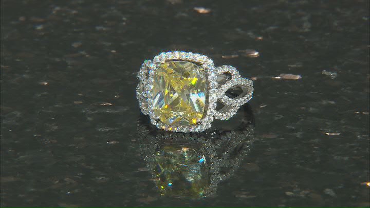Canary and White Cubic Zirconia Rhodium Over Sterling Silver Ring 10.41ctw Video Thumbnail