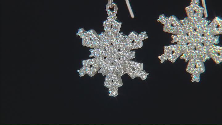 White Cubic Zirconia Platinum Over Sterling Silver Snowflake Earrings 1.28ctw Video Thumbnail