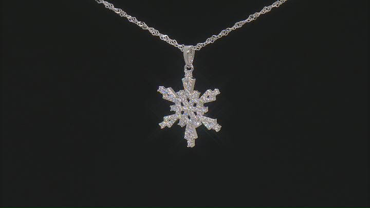 White Cubic Zirconia Platinum Over Sterling Silver Snowflake Pendant With Chain 1.00ctw Video Thumbnail