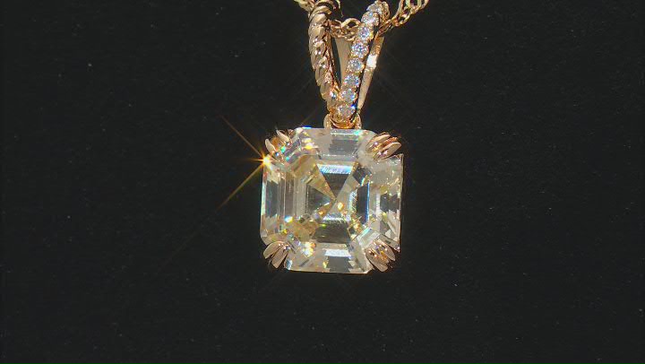 Canary And White Cubic Zirconia 18k Yellow Gold Over Sterling Silver Asscher Cut Pendant 8.81ctw Video Thumbnail