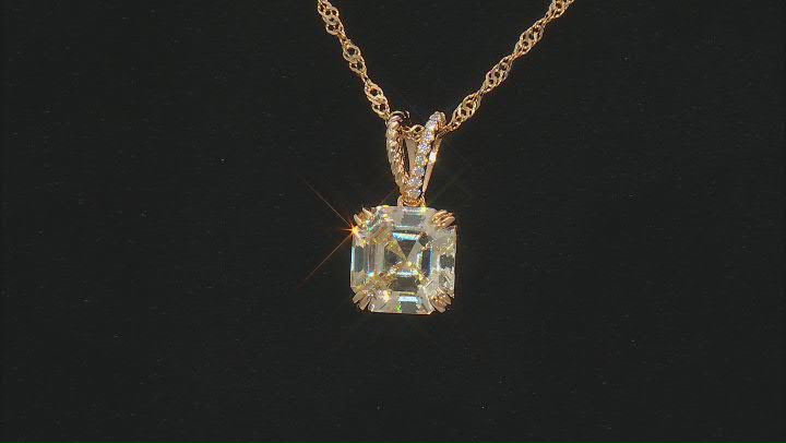 Canary And White Cubic Zirconia 18k Yellow Gold Over Sterling Silver Asscher Cut Pendant 8.81ctw Video Thumbnail