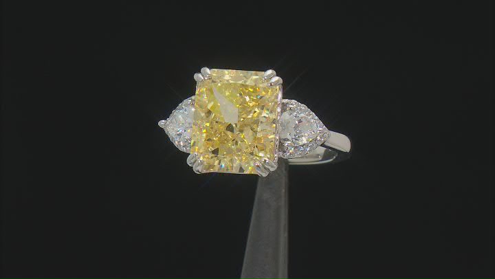 Canary And White Cubic Zirconia Rhodium Over Silver Ice Flower Cut Ring 12.04ctw Video Thumbnail