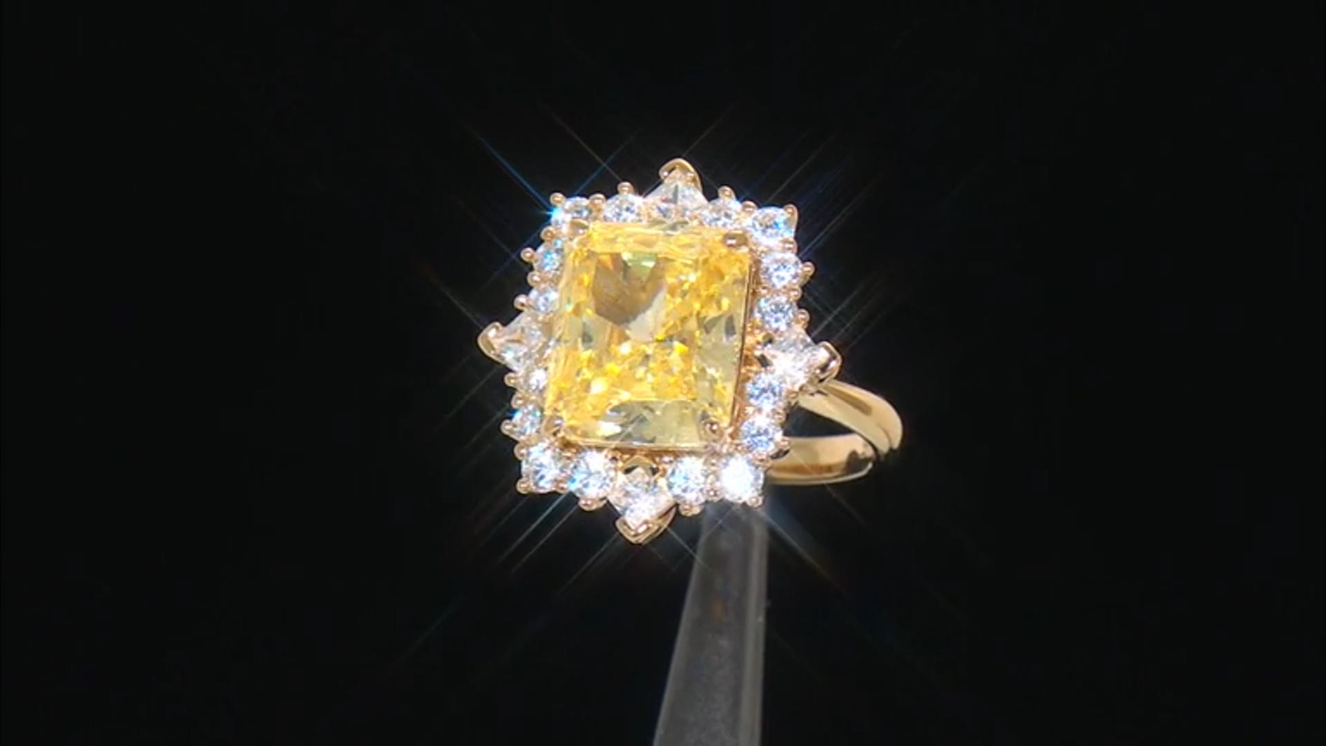 Canary And White Cubic Zirconia 18k Yellow Gold Over Sterling Silver Ice Flower Cut Ring 13.23ctw Video Thumbnail