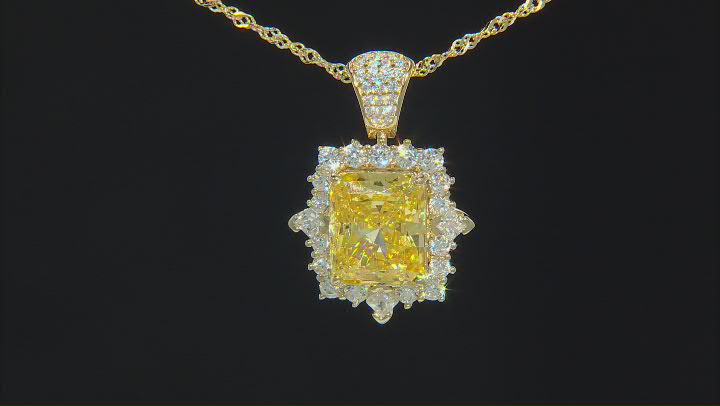 Canary And White Cubic Zirconia 18k Yellow Gold Over Silver Ice Flower Cut Pendant With Chain Video Thumbnail