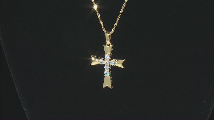 White Cubic Zirconia 18k Yellow Gold Over Sterling Silver Cross Pendant With Chain 1.00ctw Video Thumbnail