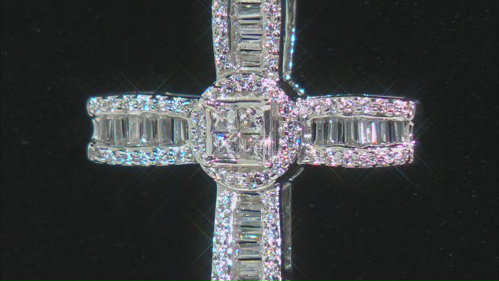 White Cubic Zirconia Platinum Over Sterling Silver Cross Pendant With Chain 1.10ctw Video Thumbnail