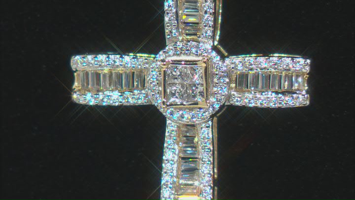 White Cubic Zirconia 18k Yellow Gold Over Sterling Silver Cross Pendant With Chain 1.10ctw Video Thumbnail