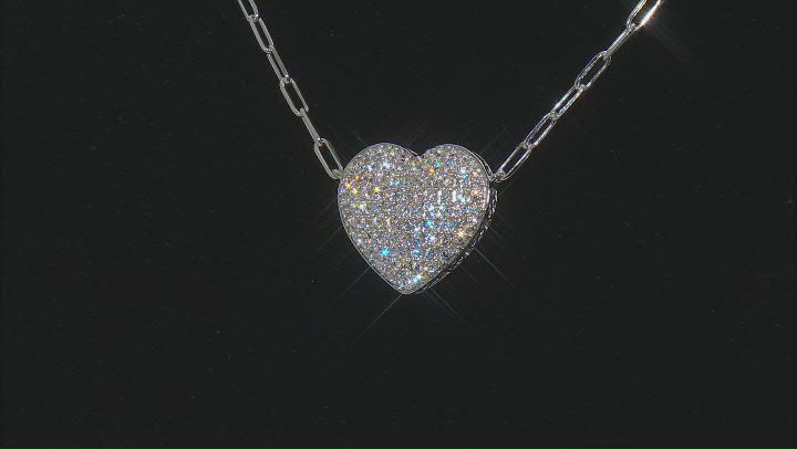White Cubic Zirconia Rhodium Over Sterling Silver Paperclip Heart Necklace 1.90ctw Video Thumbnail