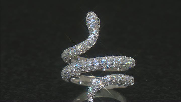 White And Green Cubic Zirconia Platinum Over Sterling Silver Snake Ring 2.95ctw Video Thumbnail