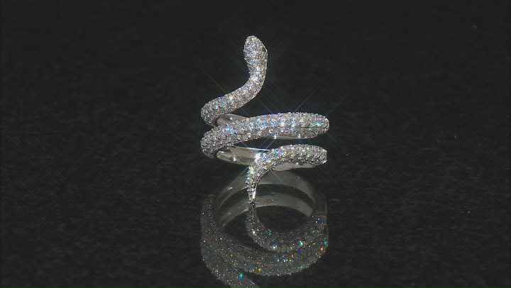 White And Green Cubic Zirconia Platinum Over Sterling Silver Snake Ring 2.95ctw Video Thumbnail
