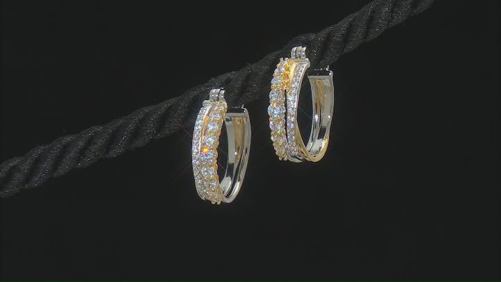 White Cubic Zirconia Rhodium And 18k Yellow Gold Over Sterling Silver Hoops 1.27ctw Video Thumbnail