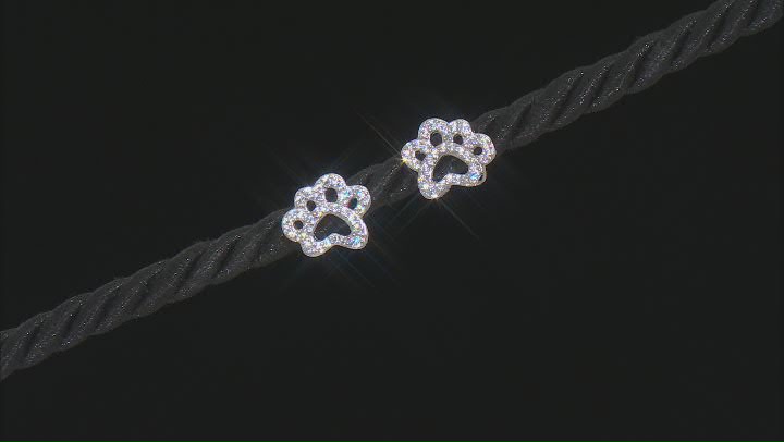 White Cubic Zirconia Rhodium Over Sterling Silver Paw Print Earrings 0.66ctw Video Thumbnail