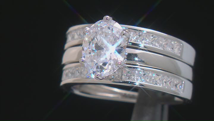 White Cubic Zirconia Rhodium Over Sterling Silver Rings Set of 3 5.12ctw Video Thumbnail
