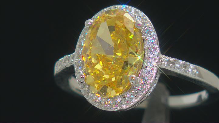 Yellow And White Cubic Zirconia Rhodium Over Sterling Silver Starry Cut Ring 7.47ctw Video Thumbnail