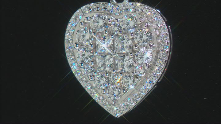 White Cubic Zirconia Rhodium Over Sterling Silver Heart Pendant With Chain 2.75ctw Video Thumbnail