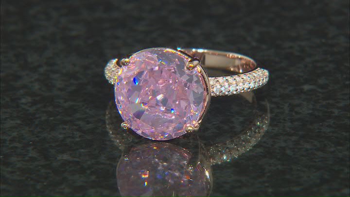 Pink And White Diamond Simulants 18k Rose Gold Over Sterling Silver Starry Cut Ring 17.68ctw Video Thumbnail