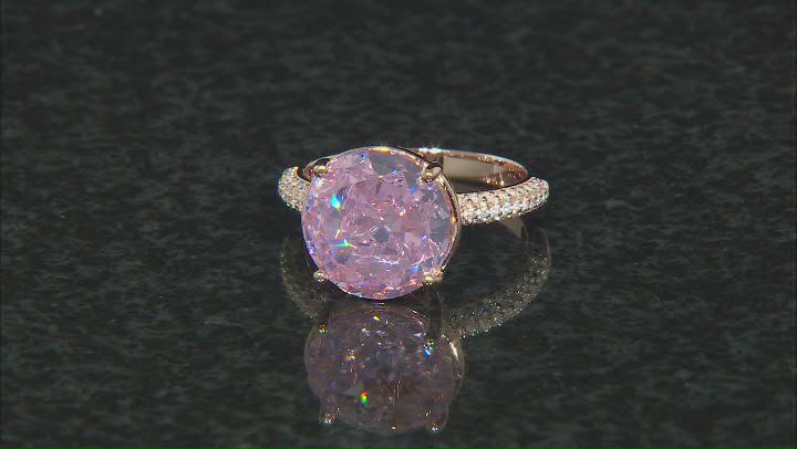 Pink And White Diamond Simulants 18k Rose Gold Over Sterling Silver Starry Cut Ring 17.68ctw Video Thumbnail