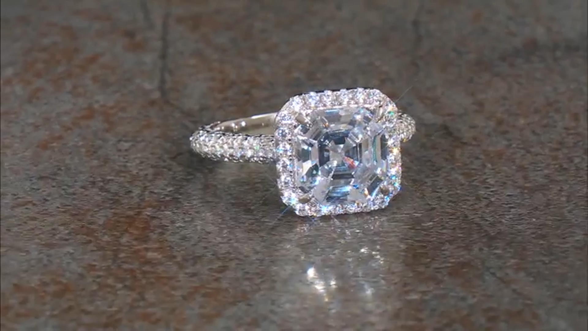 White Cubic Zirconia Platinum Over Sterling Silver Asscher Cut Ring With Band 9.52ctw Video Thumbnail