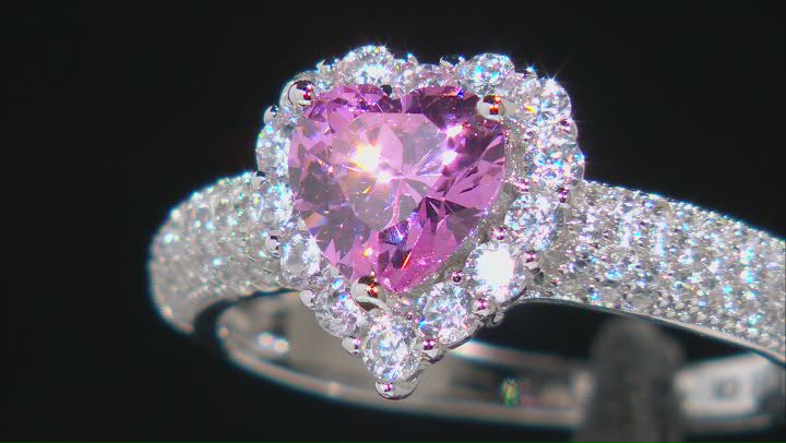 Pink And White Cubic Zirconia Rhodium Over Sterling Silver Heart Ring 3.55ctw Video Thumbnail