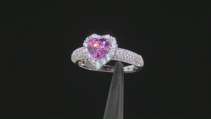 Pink And White Cubic Zirconia Rhodium Over Sterling Silver Heart Ring 3.55ctw Video Thumbnail