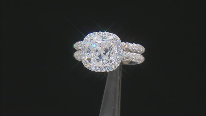 White Cubic Zirconia Rhodium Over Sterling Silver Ring With Band 10.21ctw Video Thumbnail