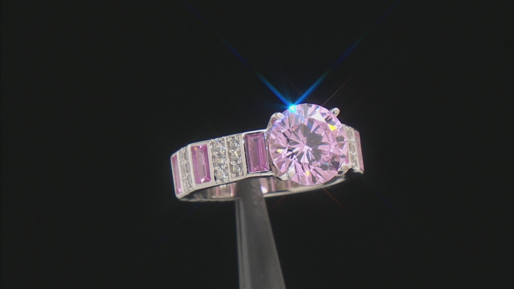 Pink And White Cubic Zirconia Rhodium Over Sterling Silver Ring 10.07ctw Video Thumbnail